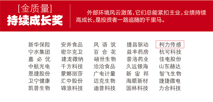 柯力傳感榮獲2021上市公司“金質(zhì)量”持續(xù)成長獎